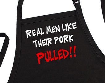 Funny BBQ Apron Real Men Like Their Pork Pulled Black Aprons For Men