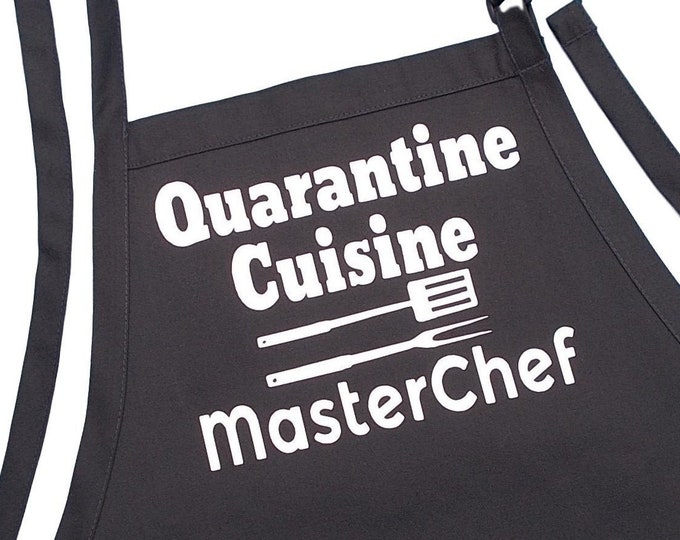 Quarantine Cuisine MasterChef Funny Black Kitchen Apron, Two Large Pockets And Extra Long Ties