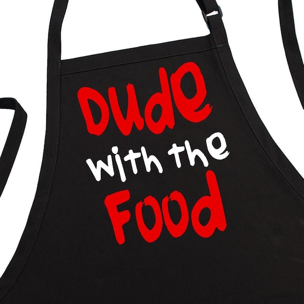 Black Barbecue Apron Dude With The Food Funny Aprons For Men, BBQ Gift Idea