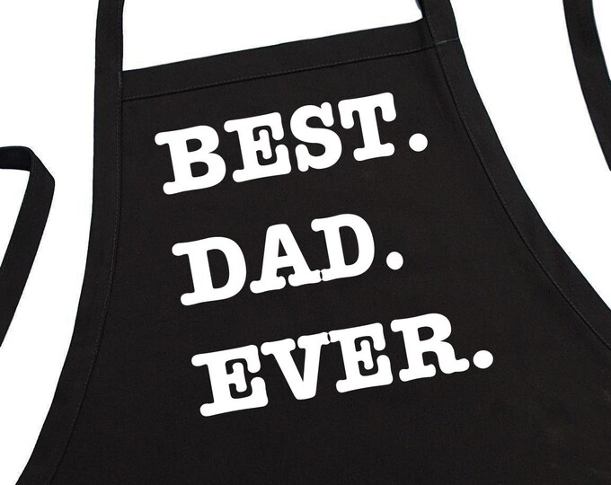 Aprons For Men Best Dad Ever Black BBQ Apron, Two Pockets, Adjustable Strap