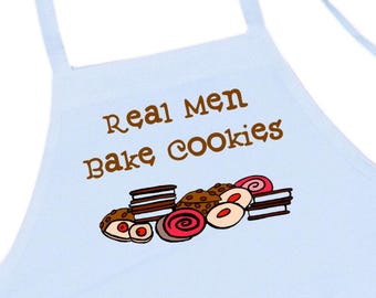 Real Men Bake Cookies Funny Cooking Apron, White Baking Aprons, Cute Chef Aprons, Machine Washable