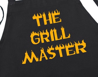 The Grill Master Black Apron For Men And Women, Barbecue Gift Idea, One Size Fits All, Extra Long Ties