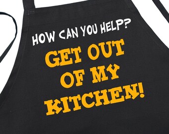 Get Out Of My Kitchen Black Aprons With Funny Sayings, Cute Cooking Aprons