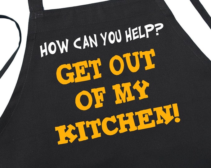 Get Out Of My Kitchen! Black Apron For Men And Women, Professional Chef Aprons With A Funny Theme