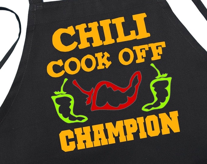 Chili Cook Off Champion Black Kitchen Aprons, Chili Cook Off Prize Idea