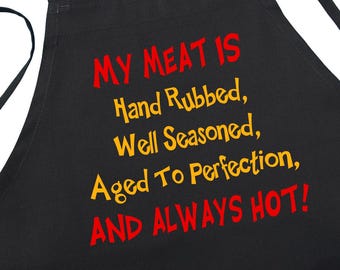 My Meat Is Always Hot Black Barbecue Aprons, Funny Outdoor Cooking Apron, Professional Chef Aprons
