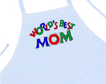 Cooking Apron Gift Idea World's Best Mom Cooking Apron, White Chef Apron For Women, Machine Washable