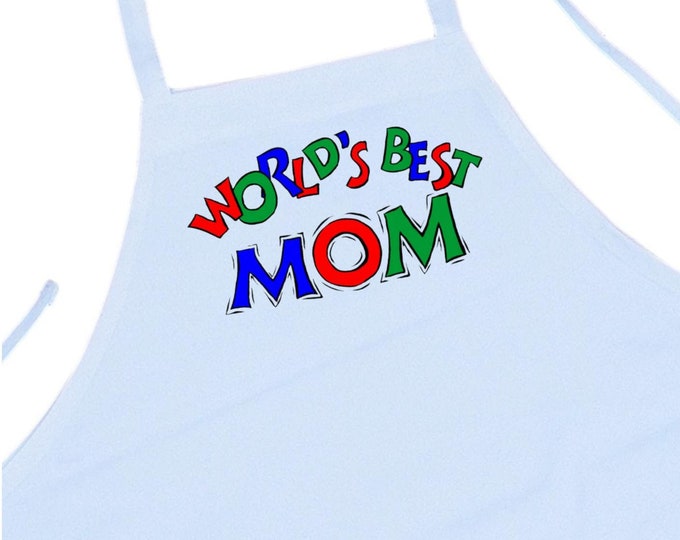 Cooking Apron Gift Idea World's Best Mom Cooking Apron, White Chef Apron For Women, Machine Washable