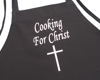 Christian Black Kitchen Apron Cooking For Christ Church Aprons, Evangelical Chef Apron