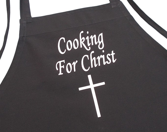 Cooking For Christ Religious Black Aprons, Christian Chef Aprons For Church Dinners