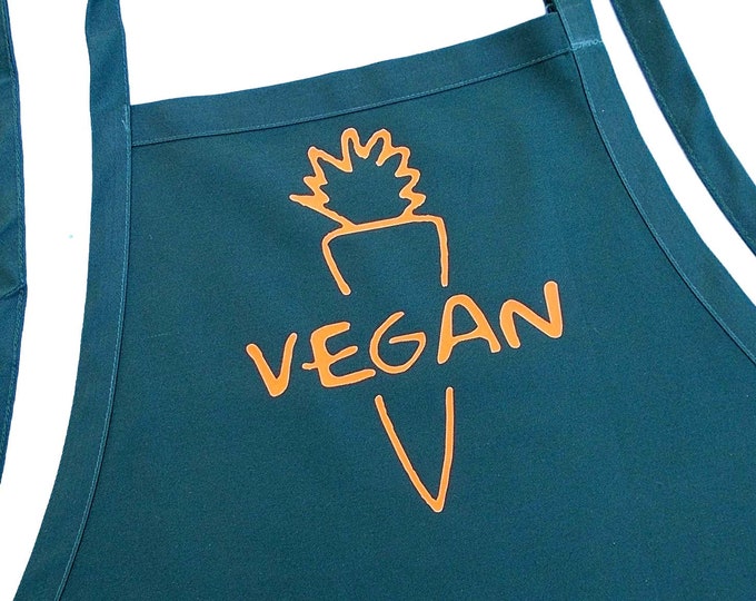 Vegan Apron For Women And Men, Dark Green With Extra Long Ties, Two Pockets And Fully Adjustable