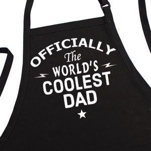 Officially The World&#39;s Coolest Dad Apron For Fathers Day Gift, Black, Fully Adjustable, Two Front Pockets, Aprons For Men Grilling and BBQ