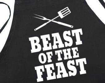Beast Of The Feast Black Cooking Aprons, BBQ Grilling Aprons, Extra Long Ties, One Size Fits All