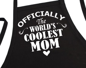 Cooking Aprons For Women, Officially The World's Coolest Mom Mother's Day Gift Idea, Adjustable With Pockets