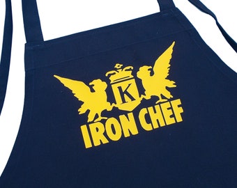 Kitchen Stadium Iron Chef Aprons, Black Professional Cooking Aprons, Designer Aprons For Women And Men