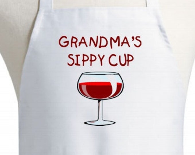 Grandma's Sippy Cup Funny Kitchen Aprons For Women, White Cooking Apron, Machine Washable