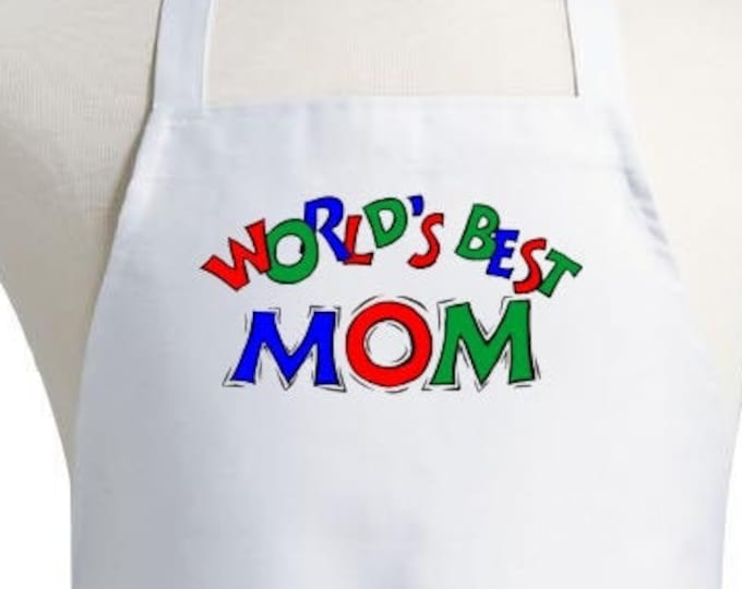 Mothers Day Gift Idea World's Best Mom Cooking Apron, White Chef Apron For Women, Machine Washable