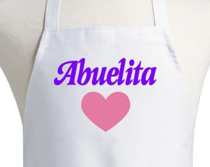 Abuelita Spanish Grandma Kitchen Apron, White Cooking Aprons, Machine Washable