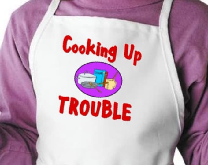 Cooking Up Trouble Cute Children's Apron For Child Cooks, Kids Kitchen Aprons