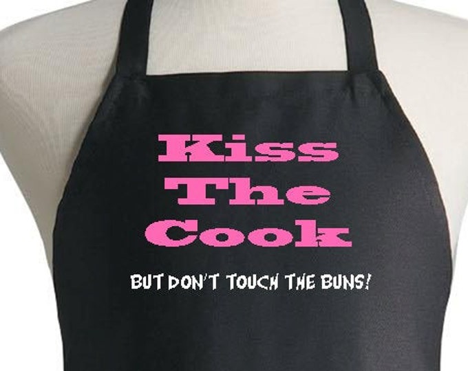 Kiss The Cook But Don't Touch The Buns Funny Black Cooking Aprons, Extra Long Ties