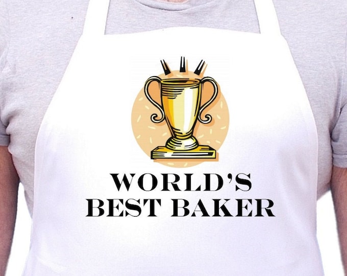 World's Best Baker White Cooking Apron,  Funny Kitchen Aprons For Women And Men, Machine Washable