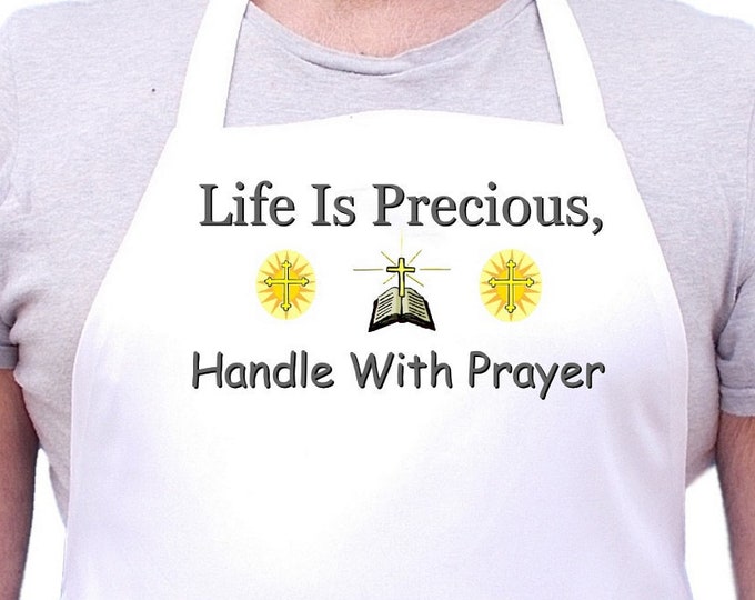 White Kitchen Aprons Handle With Prayer Cooking Apron, Christian Chef Aprons
