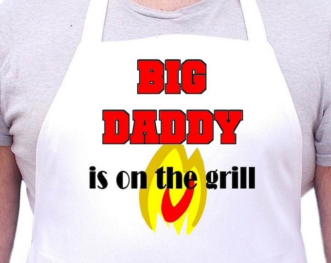 Big Daddy Is On The Grill Aprons For Men And Fathers, Extra Long Ties, Machine Washable