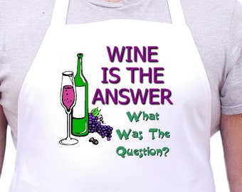 Funny Sayings KItchen Apron Wine Is The Answer Chef Aprons, Cooking Gift Idea