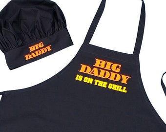 Apron and Chef Hat Set Big Daddy Is On The Grill BBQ Gift Idea, Aprons For Men