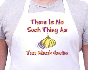 Funny Kitchen Aprons Too Much Garlic White Bib Apron, Cooking Aprons With Extra Long ties