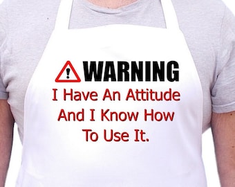 Funny Chef Apron I Have An Attitude, Cooking Aprons With Cute Sayings For The Kitchen