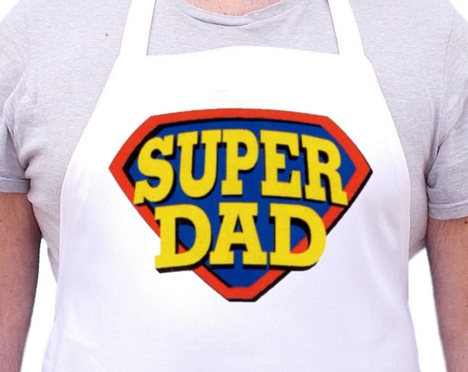 Funny Cooking Aprons For Men Super Dad, Fathers Day Gift Idea, Extra Long Ties