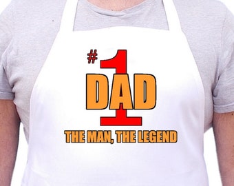 Aprons For Men Fathers Day Gift #1 Dad The Man The Legend, Full Size With Extra Long Ties