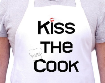 Kiss The Cook White Bib Apron Chef Aprons For The Kitchen