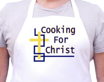 White Kitchen Apron Cooking For Christ Christian Bib Aprons, Evangelical Chef Apron