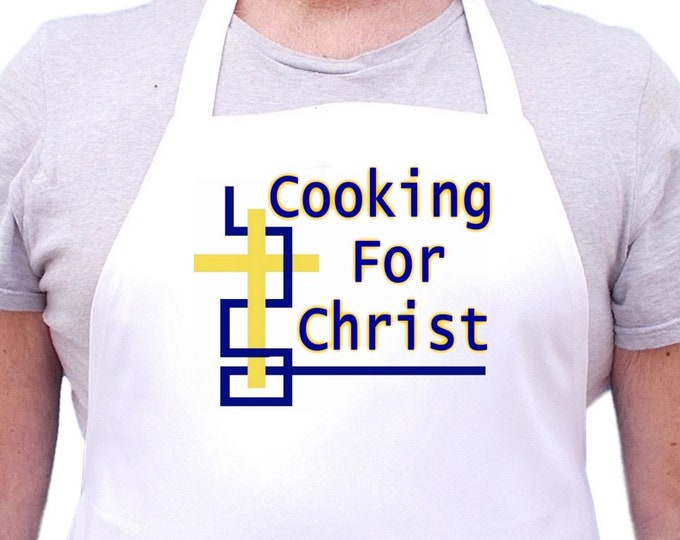 White Kitchen Apron Cooking For Christ Christian Bib Aprons, Evangelical Chef Apron