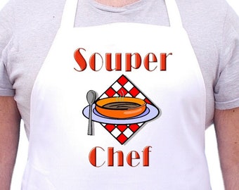 Funny Cooking Apron Souper Chef Aprons With Attitude, White Chef Aprons With Extra Long Ties