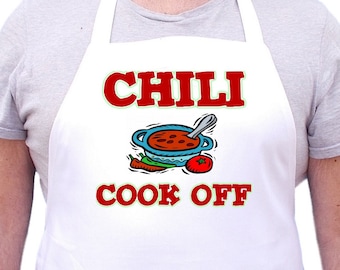 White Bib Chili Cook Off Chef Aprons Novelty Kitchen Apron