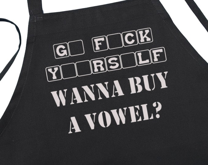 Funny Grilling Aprons Wanna Buy A Vowel, Black BBQ Aprons With Extra Long Ties
