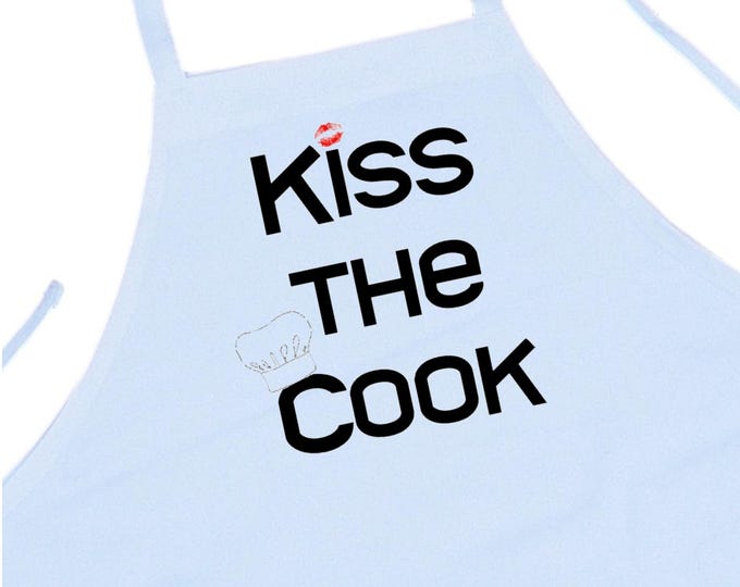 White Chef Apron Kiss The Cook, Novelty Aprons With Funny Sayings, Cooking Aprons For The Kitchen