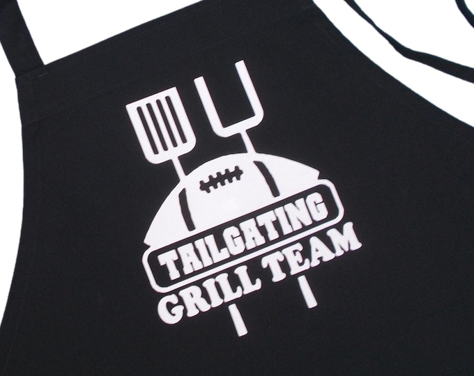 Tailgating Grill Team Black BBQ Apron, Game Day Chef Apron,  Professional Quality Cooking Aprons by CoolAprons