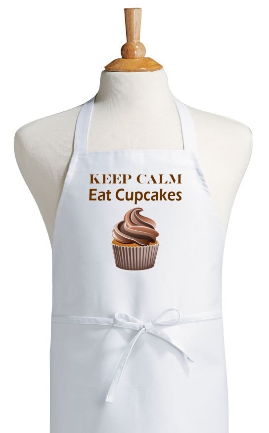 Keep Calm Eat Cupcakes Funny Baking Aprons, Machine Washable, White Kitchen  Aprons