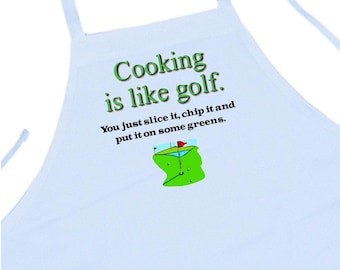 Cooking Is Like Golf Funny Aprons With A Golf Theme, White Chef Apron For Golfers