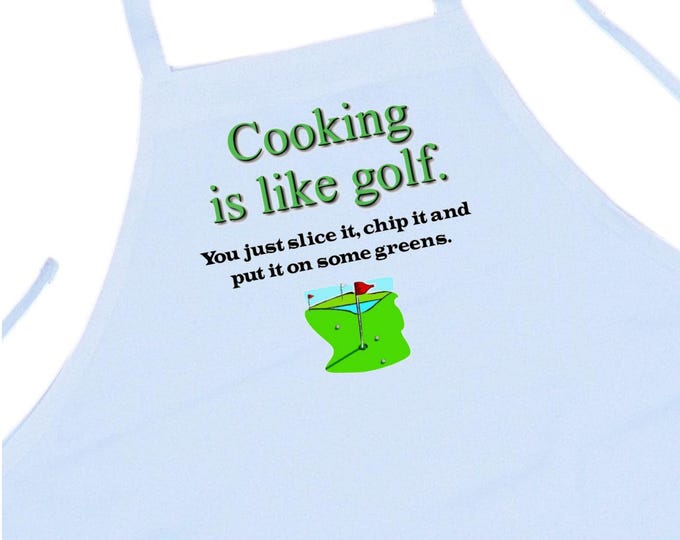 Cooking Is Like Golf Funny Aprons With A Golf Theme, White Chef Apron For Golfers