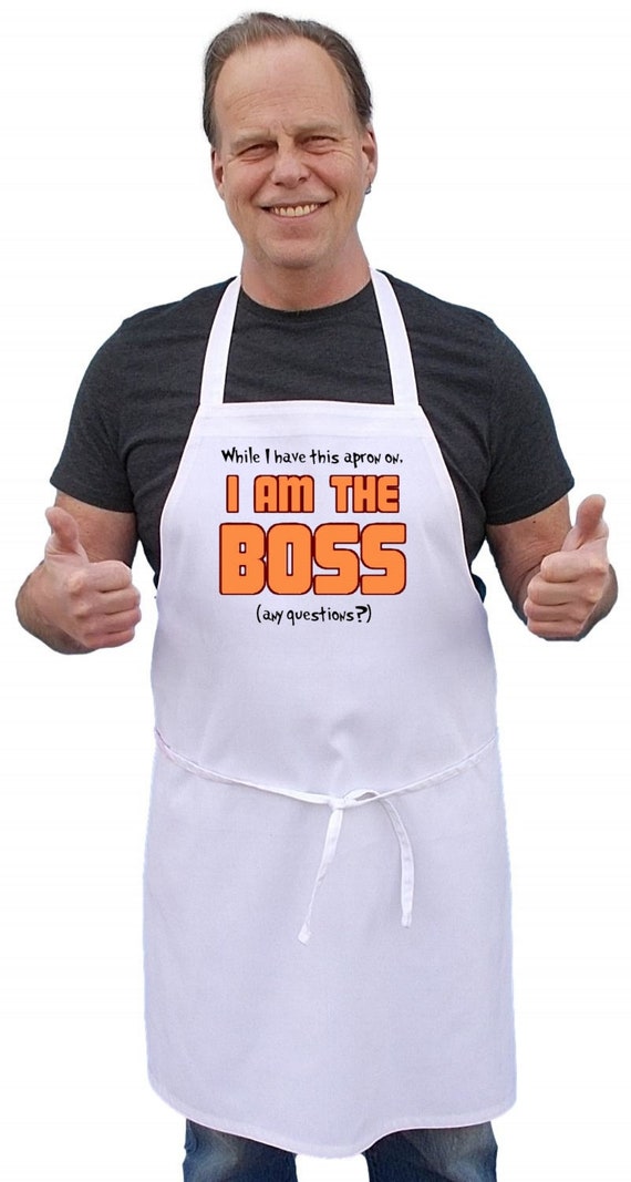 Funny White Apron I'm the Boss Novelty Kitchen Aprons 