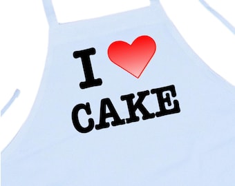 I Love Cake White Baking Apron, Chef Aprons For Women And Men, Machine Washable