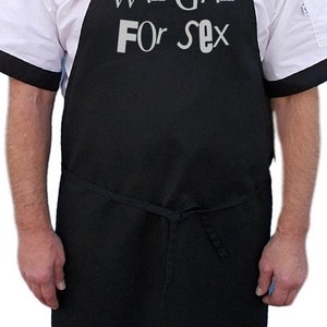 Black BBQ Apron Will Grill For Sex Humorous Aprons Dark, Funny Cooking Aprons image 2