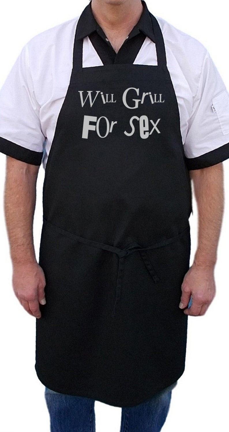 Black BBQ Apron Will Grill For Sex Humorous Aprons Dark, Funny Cooking Aprons image 2