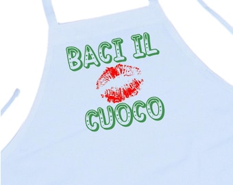 Baci Il Cuoco Italian Cooking Apron, Kiss The Cook Apron In Italian For The Kitchen, White Baking Apron