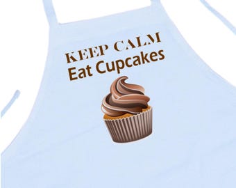 Keep Calm Eat Cupcakes Funny Baking Aprons, Machine Washable, White Kitchen Aprons